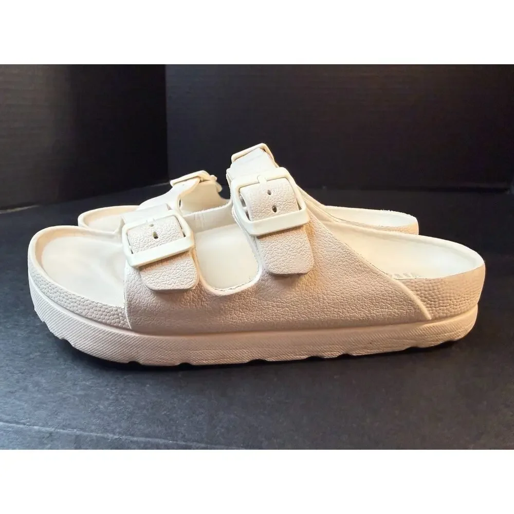 MIA Kiana Platform Footbed Sandals Size 7 Sand Double Buckle Slide - Picture 2 of 11